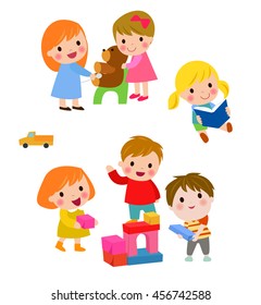 children play with toys in the kindergarten