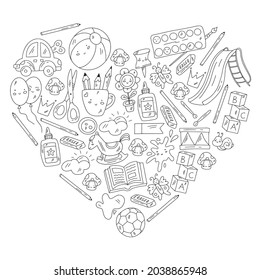 Children play with toys in the kindergarten. Kids playground. Education, creativity, imagination.