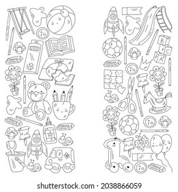 Children play with toys in the kindergarten. Kids playground. Education, creativity, imagination.