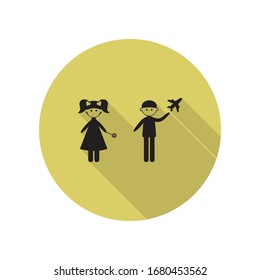 children play in toys long shadow icon. Simple glyph, flat vector of FAMILY icons for ui and ux, website or mobile application