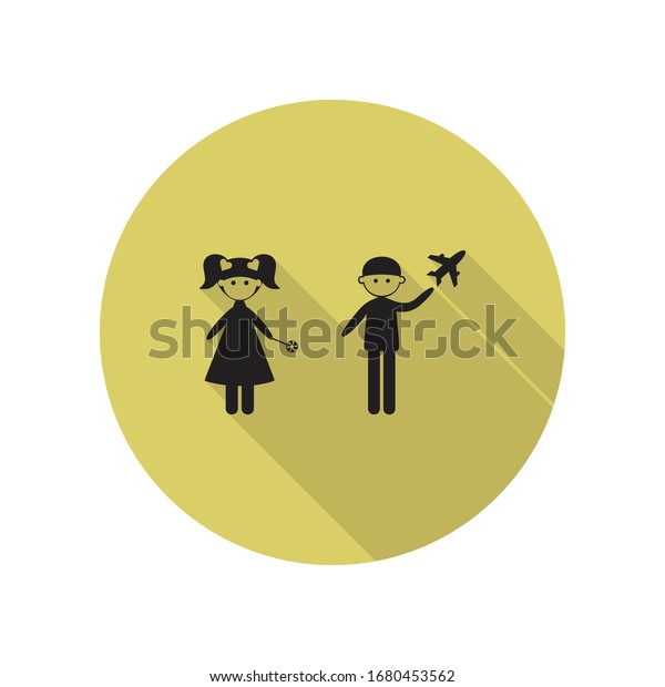 children play in toys long shadow icon.\
Simple glyph, flat vector of FAMILY icons for ui and ux, website or\
mobile application