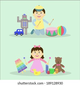 Children play with toys,cartoon vector.