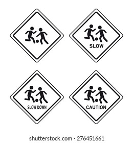 Children At Play Traffic Sign Vector Set Caution Kids Zone