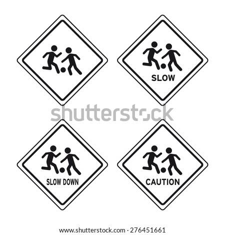 Similar – Image, Stock Photo Warning sign for playing children painted on the asphalt. This sign was near to a school