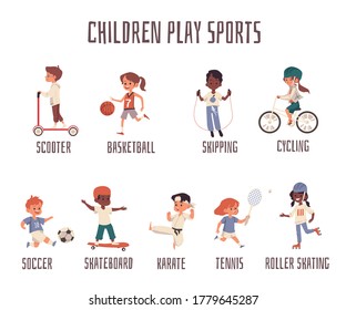 Children Play Various Sports Physical Activity Stock Vector (royalty 