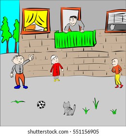 Children play in the yard