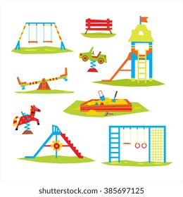 Children Playground, Colourful set Flat design Vector Illustration