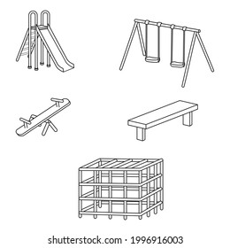 Children Playground Elements with Slide, Swings and Ladders Vector Set