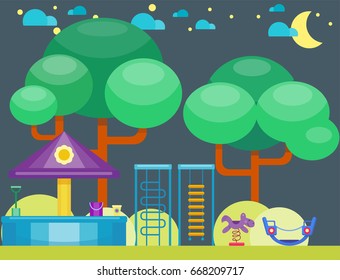 Children playground fun childhood play park activity flat vector illustration