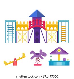 Children playground fun childhood play park activity flat vector illustration