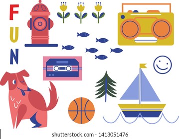 Children playground objects geometric illustration isolated on white