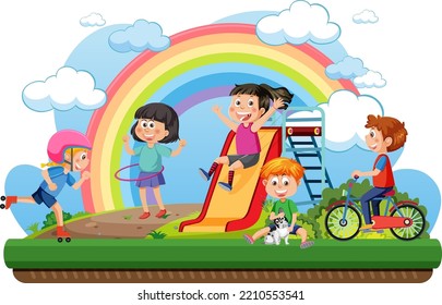 Children At Playground Scene Illustration