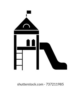 children playground, small house with a slide  icon, vector illustration, sign on isolated background