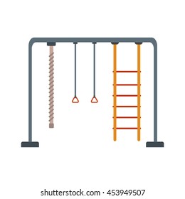 Children Playground with swings. Place for children play in yard. Children Playground equipment drawn in flat style vector. Children Playground. Kids playground. Playground cartoon game landscape.