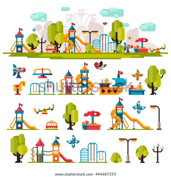 Children Playground Swings Sandpit Sandbox Bench Stock Vector (Royalty ...