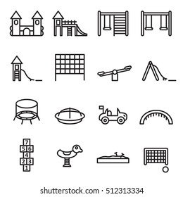 Children playground thin line icon set. Vector.