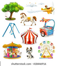 Zona de juegos infantil, conjunto de iconos vectoriales