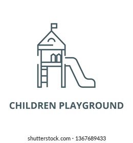 Children playground,small house  line icon, vector. Children playground,small house  outline sign, concept symbol, flat illustration