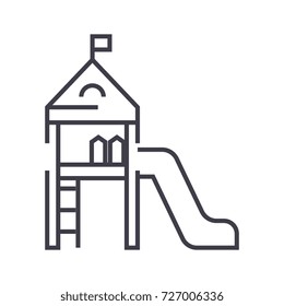 children playground,small house with a slide vector line icon, sign, illustration on background, editable strokes