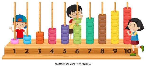 Niños jugando con la ilustración de abacus