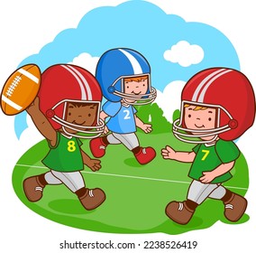 Children playing American football. Vector illustration.