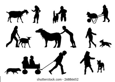 children playing with animals collection