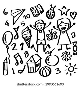 Children playing background. Doodle style.