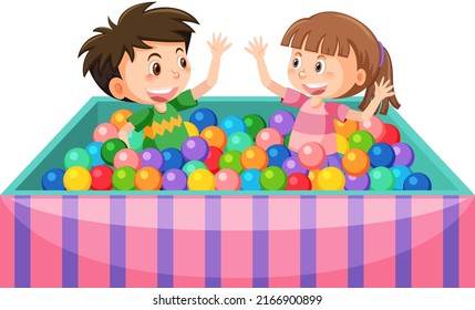Children playing in the ball pit illustration