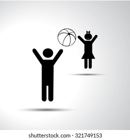 Children playing with a ball sign flat icon