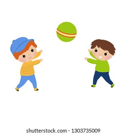 Children playing with a ball vector illustration. White background.