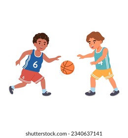Children playing basketball. Team sport play for kids exercise concept.