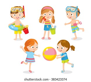 children playing at the beach on summer holidays