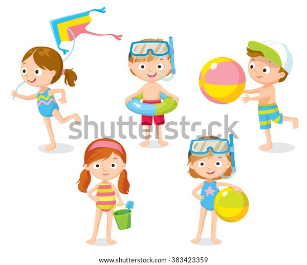 Children Playing Beach On Summer Holidays Stock Vector (Royalty Free ...