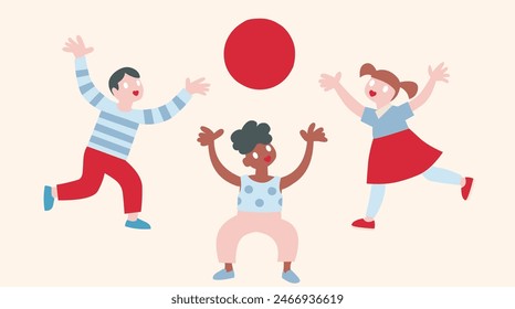 children playing with big red ball