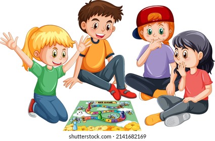 A children playing board game on white background illustration