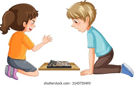 A children playing board game on white background illustration