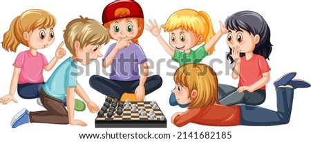 A children playing board game on white background illustration
