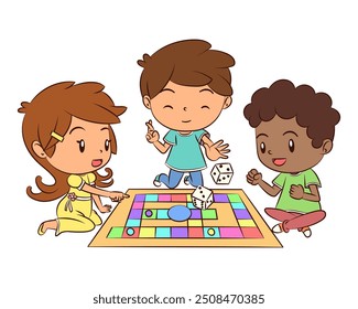 Children playing board game, vector illustration