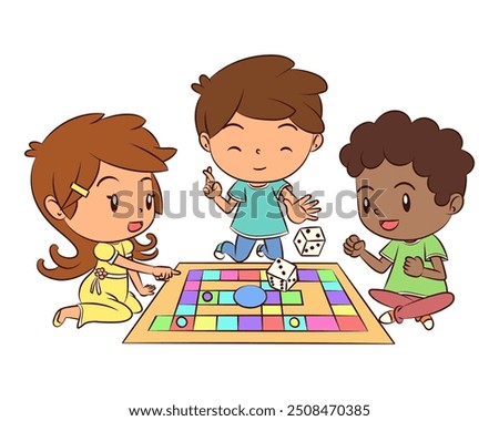 Children playing board game, vector illustration