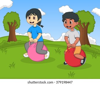 Children playing bouncing ball in the park