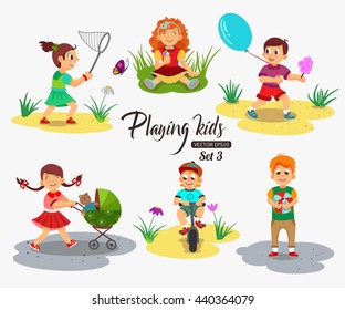 Children playing character isolated vector illustration