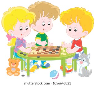 Children playing checkers