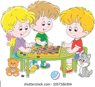 Children playing checkers