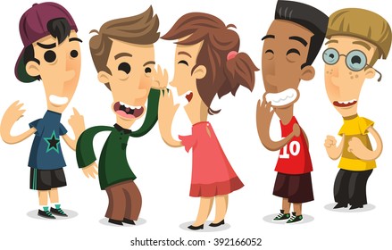 Children Playing Chinese Whispers Cartoon Illustration