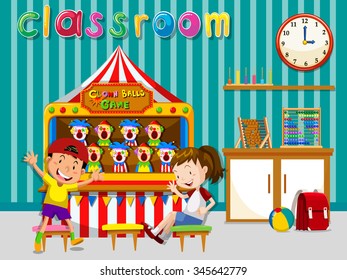 Children playing in classroom illustration