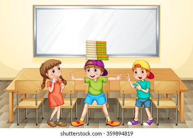 Children playing in the classroom illustration