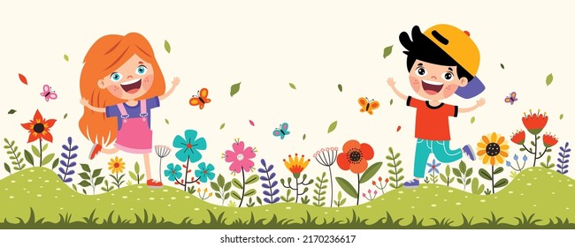 Children Playing Colorful Flowers Stock Vector (Royalty Free ...