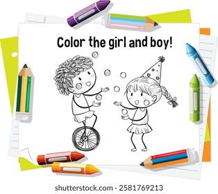 Children playing with crayons and juggling balls