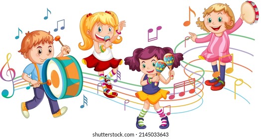 Children playing different instrument in band illustration