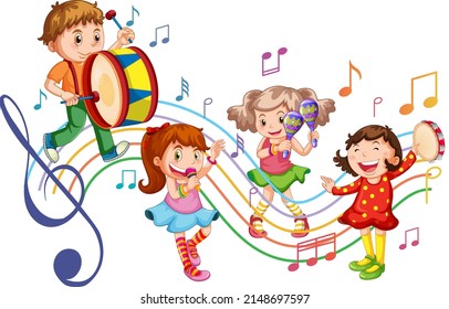 Children playing different instrument in band illustration